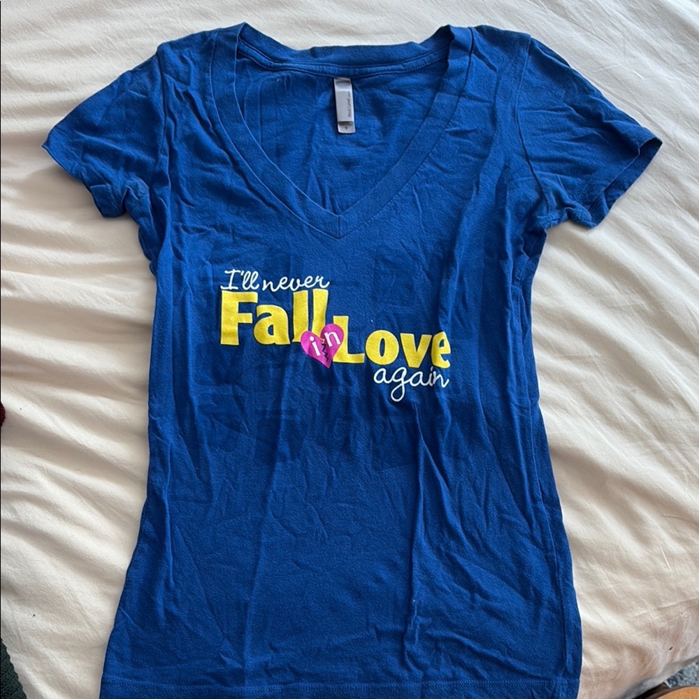 Promises, Promises Broadway Blue V-Neck Graphic Tee